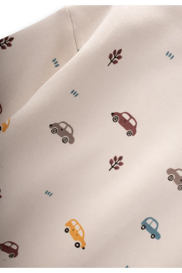 Araba Baskılı Sweatshirt Takım 1-5 Yaş Bej