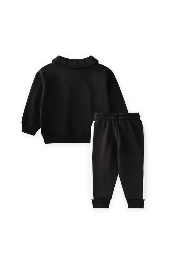Embroidered Collar Sweatshirt Set, Ages 2-10, Black