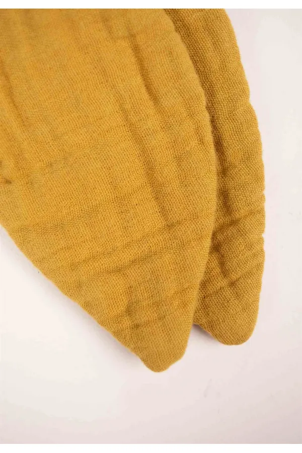 Anneau de dentition en bois et mousseline, jaune moutarde