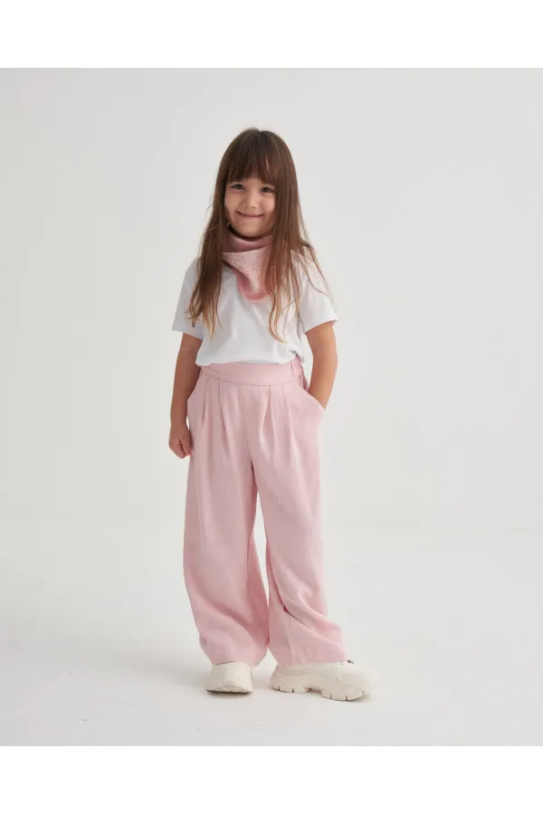 Pileli Bol Pantolon 2-7 Yaş Pembe