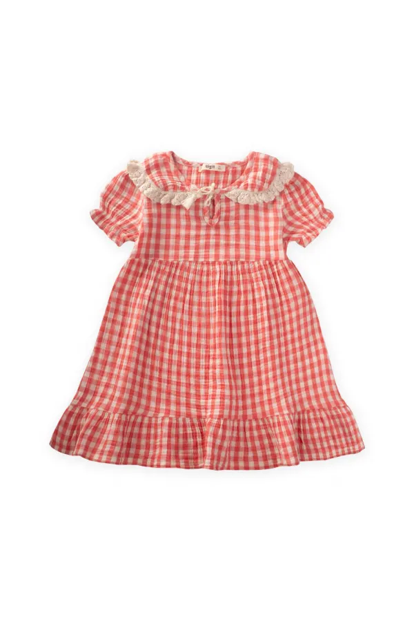 Robe à col à carreaux Peti 2-10 ans corail