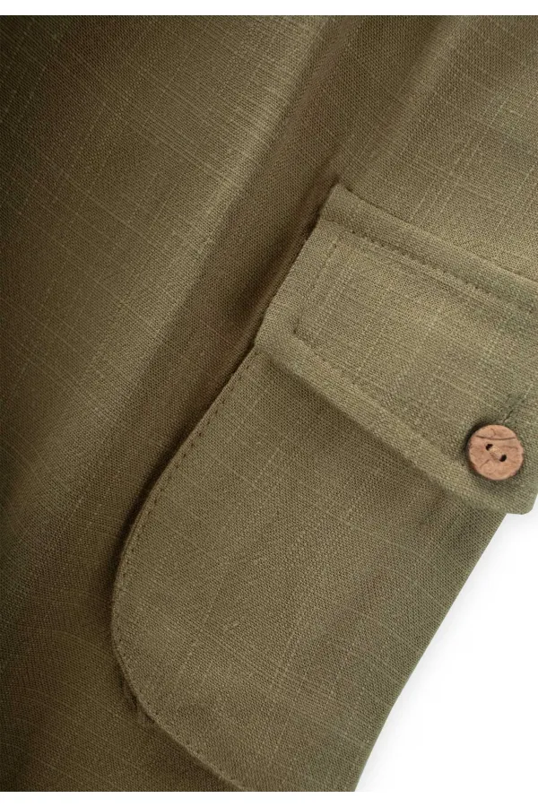 Double Gusseted Linen Trousers for 2-7 Years Old Khaki Green