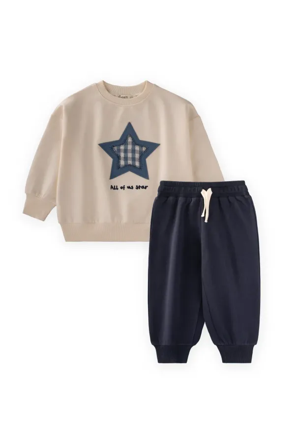 Ensemble sweat-shirt 1-7 ans écru bleu marine