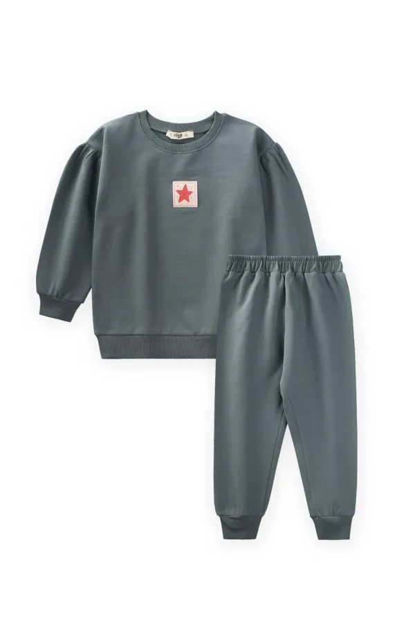 Ensemble sweat-shirt à étiquette détaillée pour enfants de 1 à 7 ans, vert