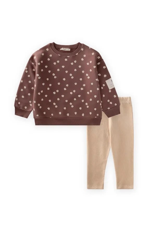 Kadife Taytlı Sweatshirt Takım 2-10 Yaş A Kahve