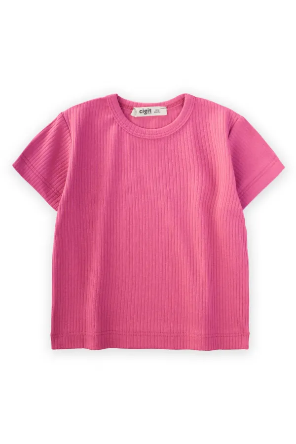 Basic Ribbed T-Shirt 1-5 Years Old Fuchsia