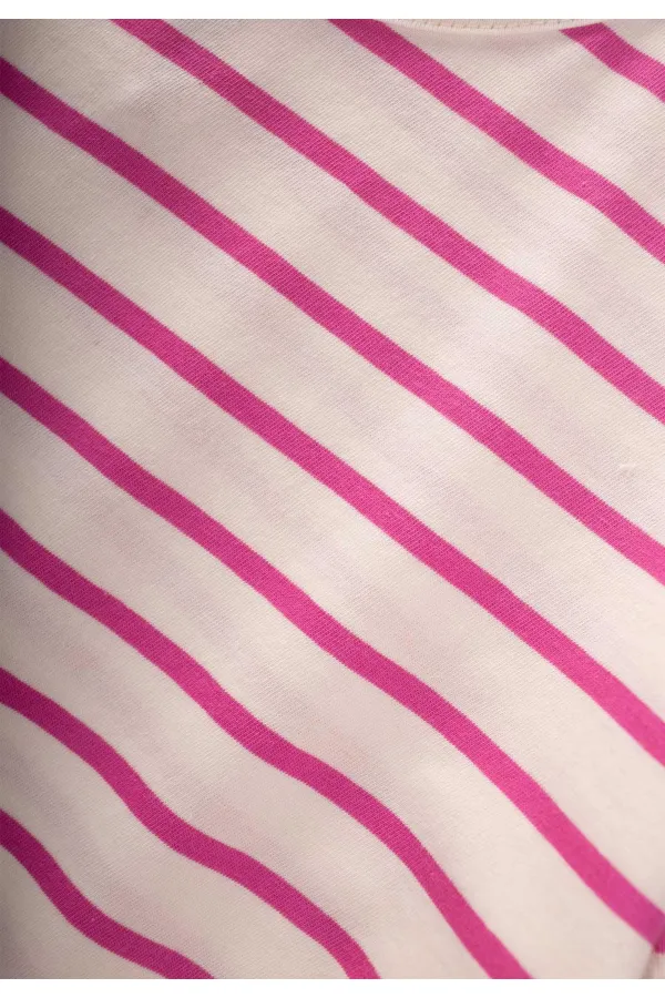 Çizgili Bağlamalı Kız T-Shırt 3-10 Yaş Fuşya Çizgili
