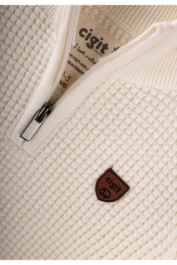 Pull Selanik Knitwear à fermeture éclair, 2-11 ans, écru