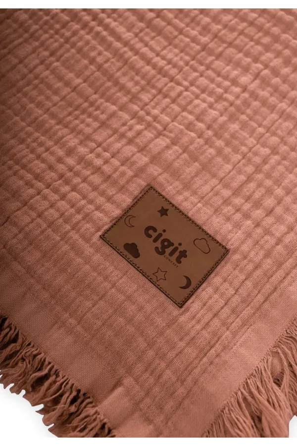 Four-Layer Muslin Bedspread 200x220 cm Cinnamon