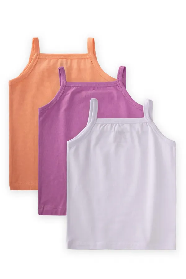 Girls' Strappy Tank Top, Three-Pack, Lilac, White, Salmon