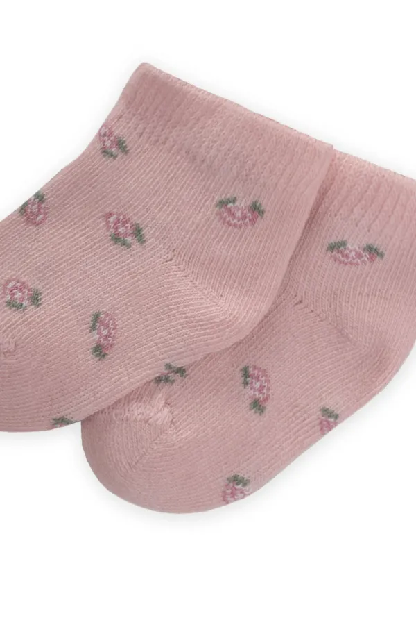 Chaussettes-chaussons bébé à motifs floraux pour bébés de 0 à 4 ans, couleur poudre