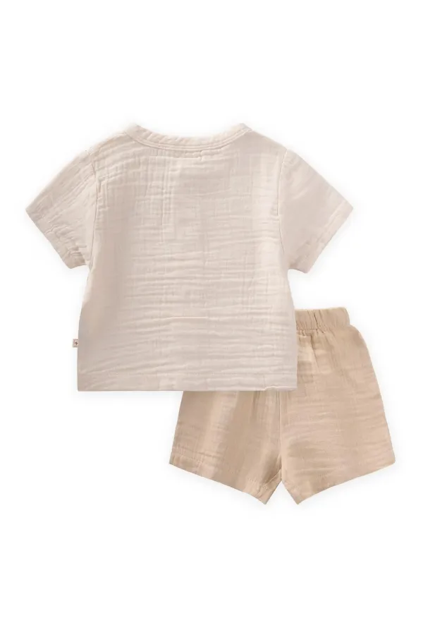 Organik Kirpi Nakışlı Müslin Takım 0-5 Yaş Naturel