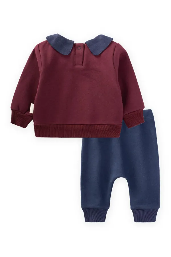 Bebe Yakalı Sweatshirt Takım 0-3 Yaş Bordo