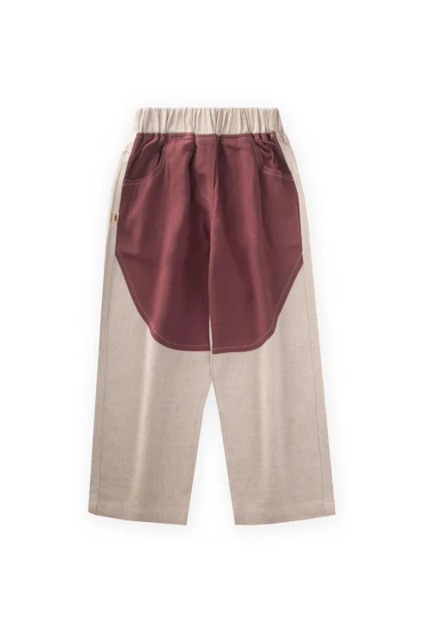 İki Renkli Keten Pantolon 2-7 Yaş Mürdüm