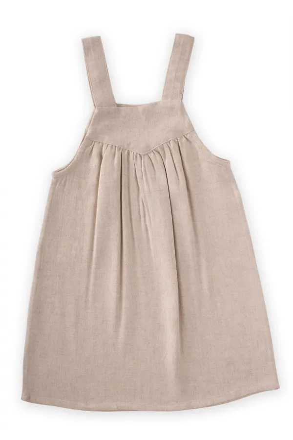 Askılı Keten Elbise 2-7 Yaş Naturel