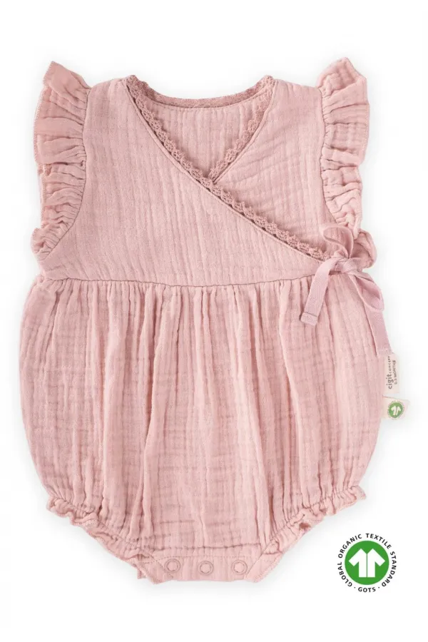 Organic Müslin Dantel Detaylı Şort Zıbın 0-2 Yaş Pudra Pembe