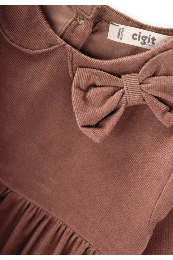 Robe en velours marron clair, 1-8 ans