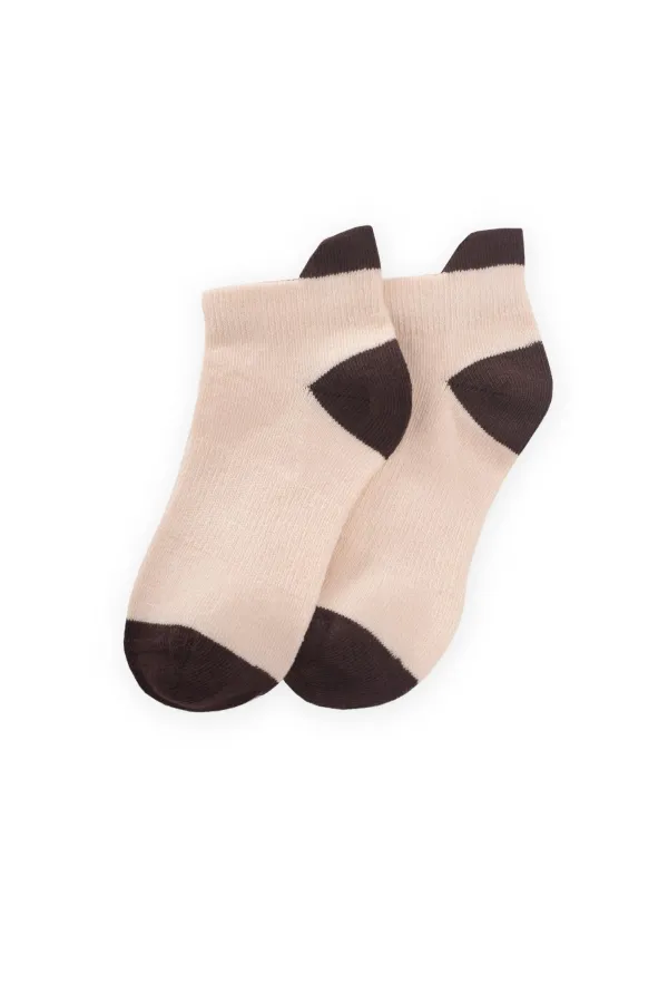 Chaussettes-chaussons pour enfants, base et bout couleur argile, tailles 5 à 12 - Café cru