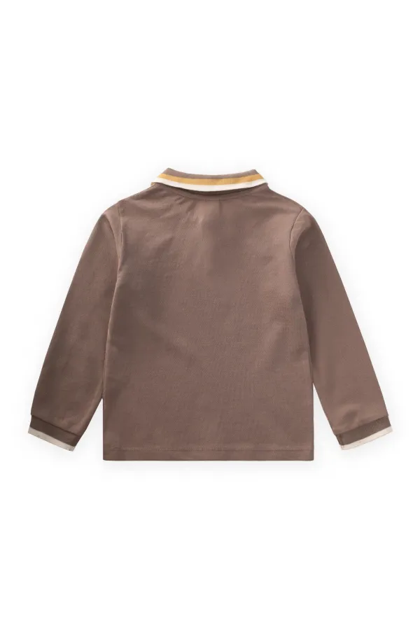 T-shirt à manches longues et col polo, couleur vison, 2-14 ans