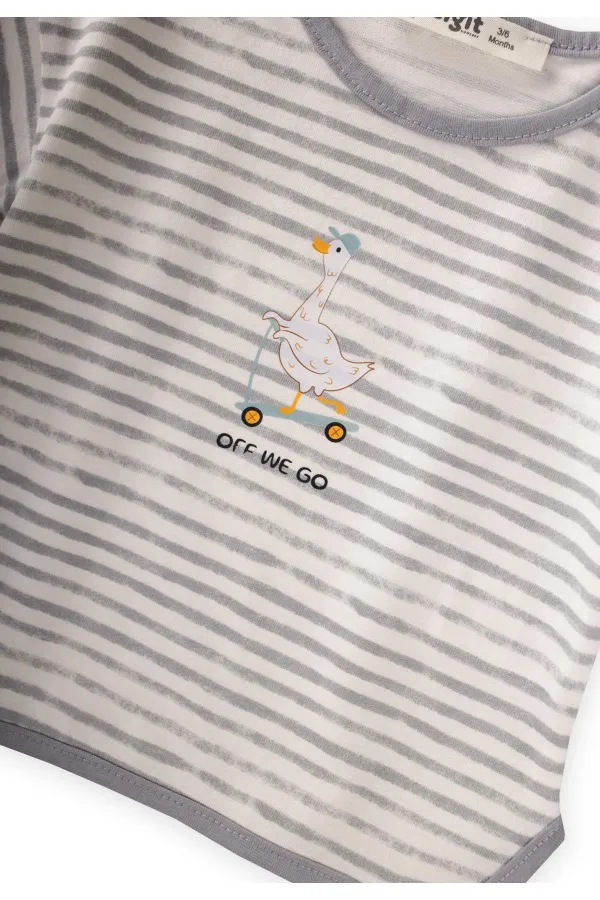 Baskılı Çizgili T-Shirt Takım 0-2 Yaş Gri Baskılı Çizgili T-Shirt Takım 0-2 Yaş Gri