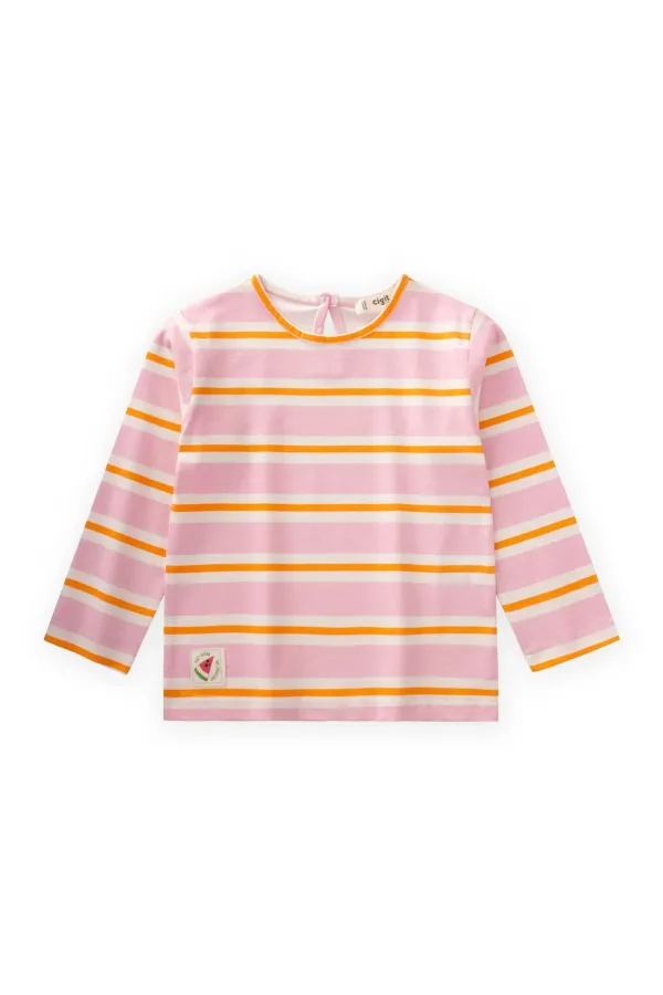 Striped Long Sleeve T-Shirt 2-8 Years Old Powder Orange Striped