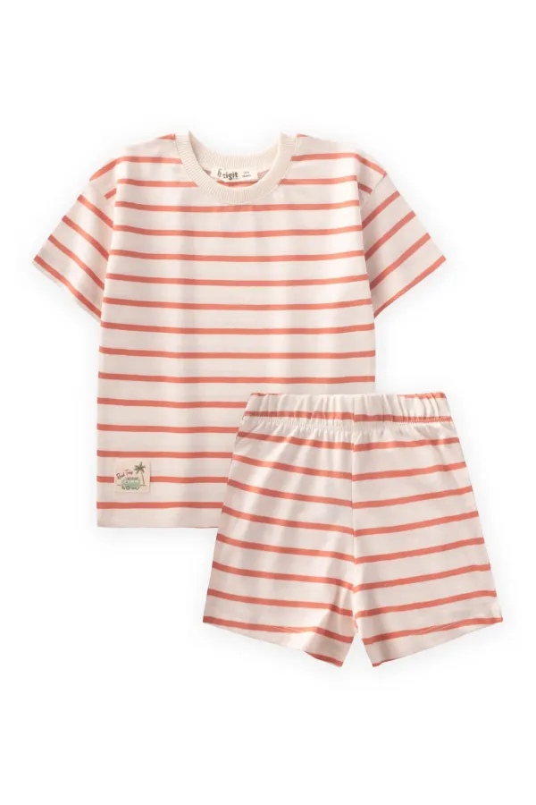 Ensemble short rayé orange 1-7 ans