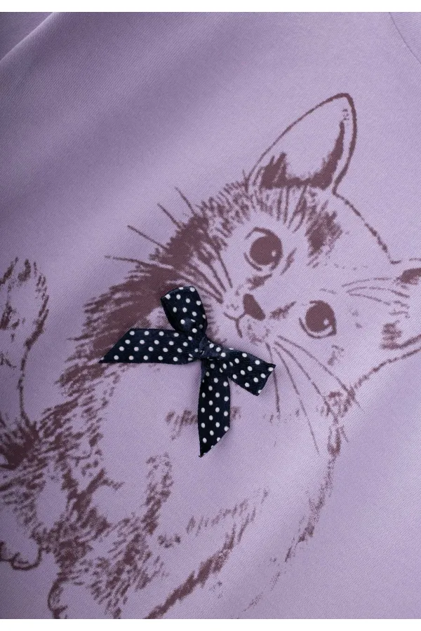 Cat Print Pajama Set for Ages 2-8, Lilac