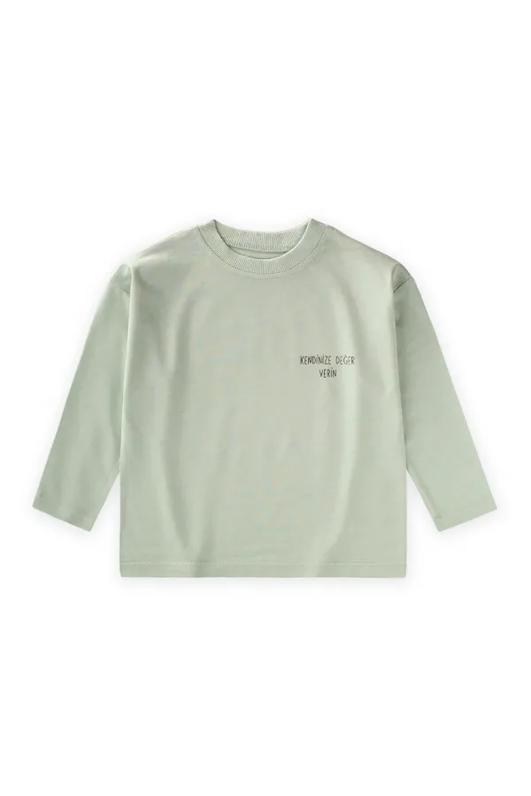 Slogan Long-Sleeve T-Shirt, Ages 2-10, Aqua Green