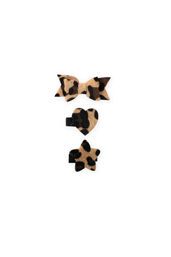 Pince à cheveux à motifs cœur, nœud et étoile, imprimé léopard