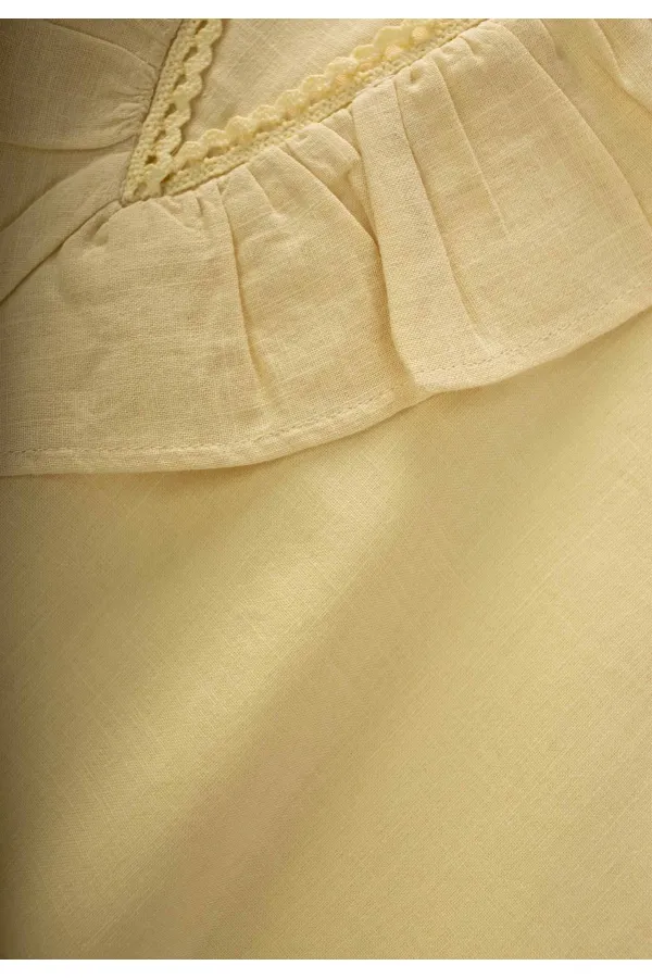 Robe jaune à ourlet et dos en dentelle, 2-7 ans