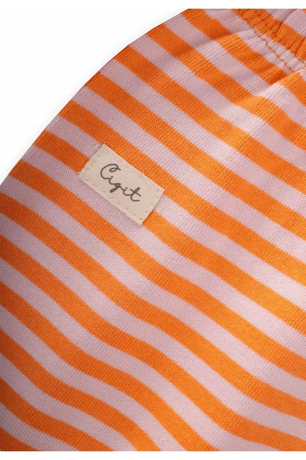 Culotte bébé à pieds 0-6 mois, rayures pêche poudrées