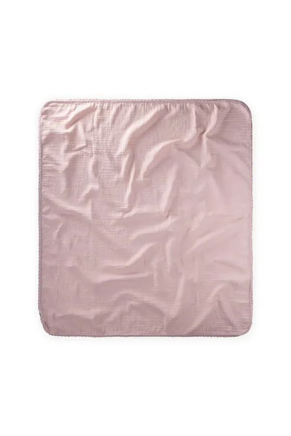 Double Layer Muslin Baby Blanket with Pom-Pom Trim, 100x100 cm +/- 3 cm, Powder Pink