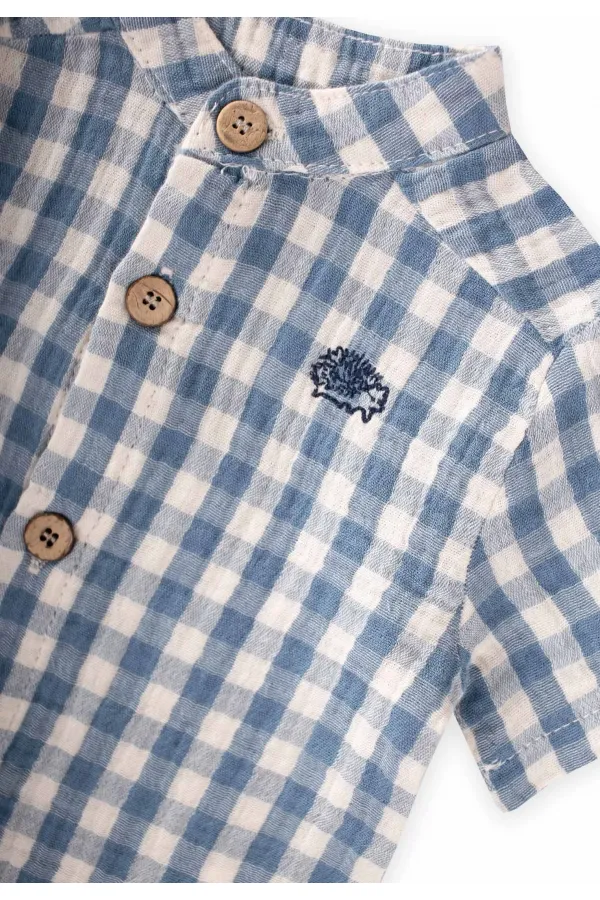 Ensemble chemise et body 0-3 ans à carreaux indigo