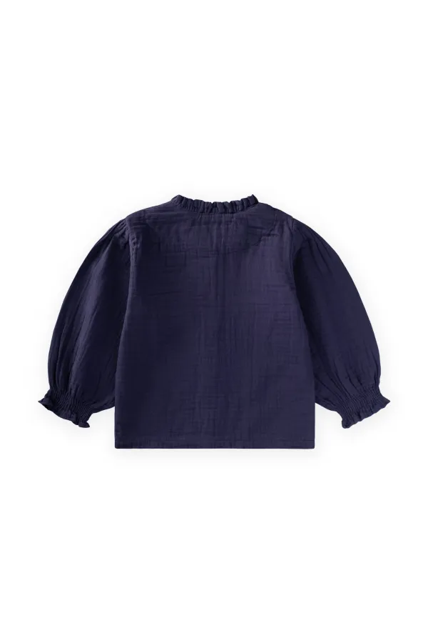 Organic Muslin Shirt for Ages 2-10, Navy Blue