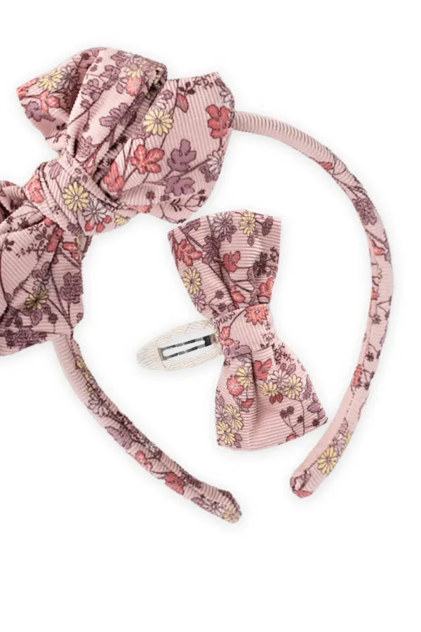 Taçlı Toka Seti Pudra Pembe Çiçekli