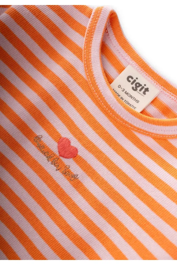 Ensemble bébé fille rayé en maille rose poudré et pêche, 0-3 ans