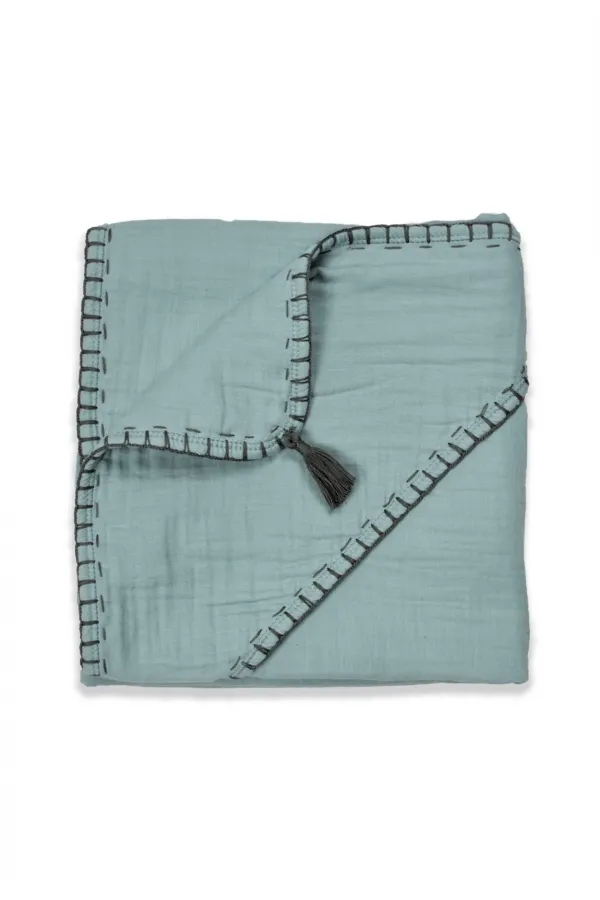 Serviette triangulaire en mousseline double épaisseur faite main (lavée) 75 x 75 cm Vert menthe