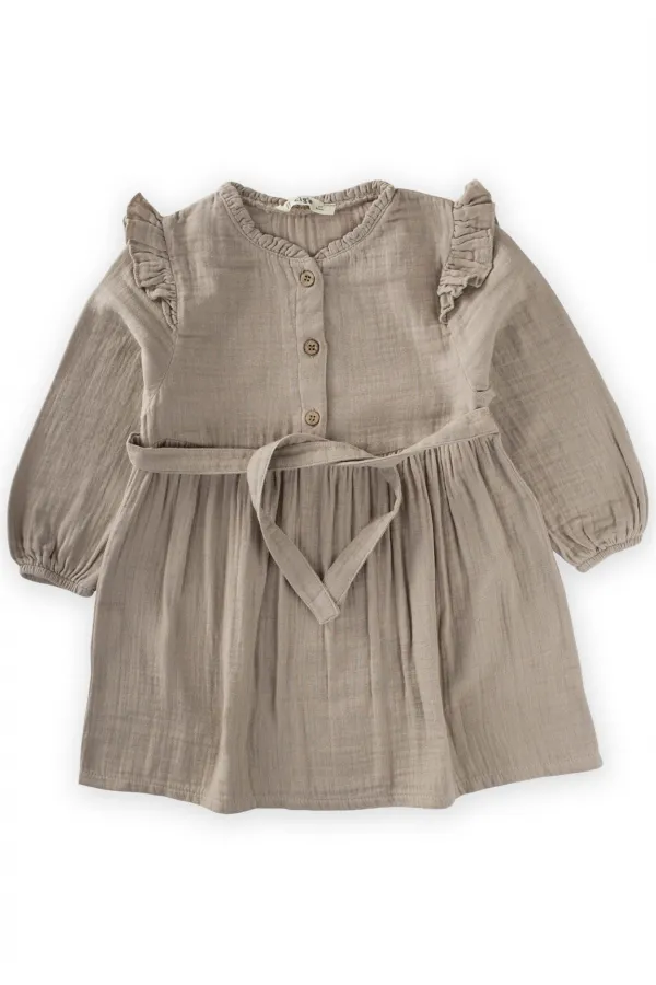 Ruffle Detail Muslin Dress, Ages 2-8, Mink Ruffle Detail Muslin Dress, Ages 2-8, Mink