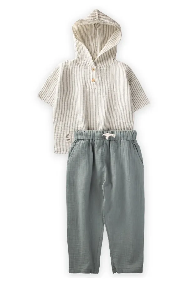 Ensemble en mousseline à capuche rayée, 2-10 ans, vert