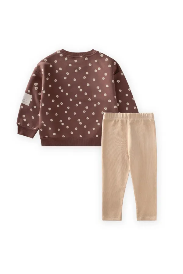 Kadife Taytlı Sweatshirt Takım 2-10 Yaş A Kahve