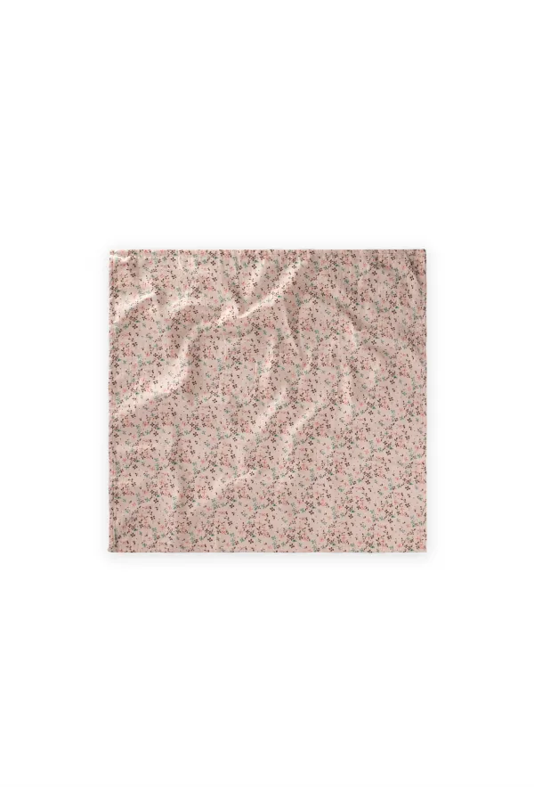 Tissu mousseline 50x50 cm, motif floral rose poudré