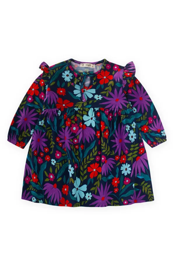 Desenli Mevsimlik Elbise 1-7 Yaş Lacivert