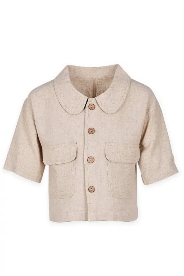 Sarh Keten Düğmeli Ceket 2-7 Yaş Naturel