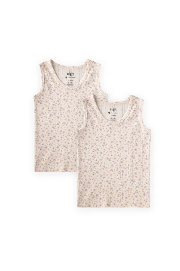 Débardeur deux pièces à larges bretelles, 2-11 ans, écru, lilas, motif floral