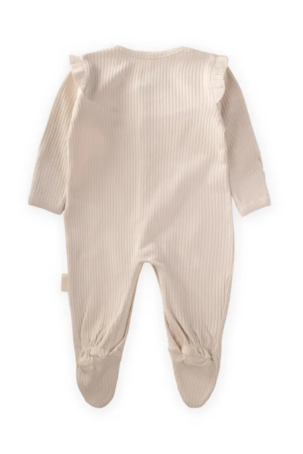 Robası Fırfırlı Ayaklı Fitilli Tulum 0-6 Ay Açık Bej