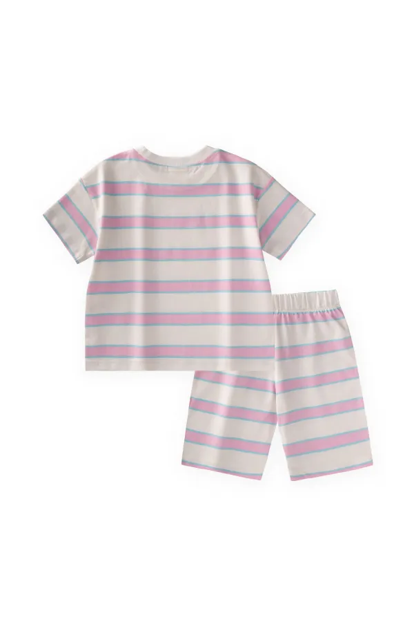 Striped Shorts Set, Ages 1-7, Powder Pink, Blue Striped