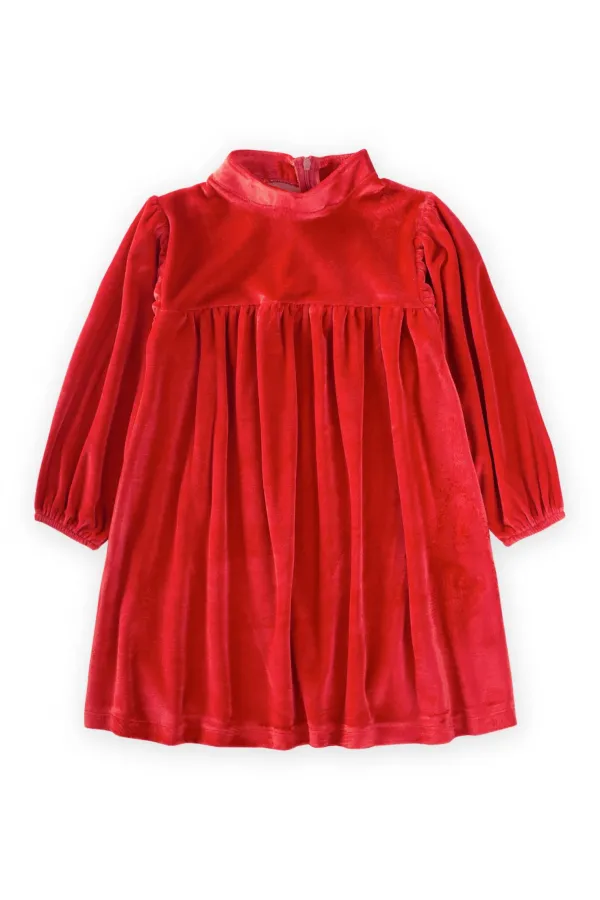 Parlak Kadife Elbise 2-8 Yaş Kırmızı