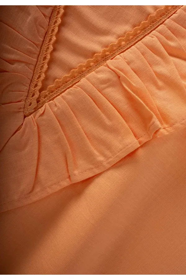 Etek Ucu Ve Arkası Dantelli Elbise 2-7 Yaş Kavuniçi