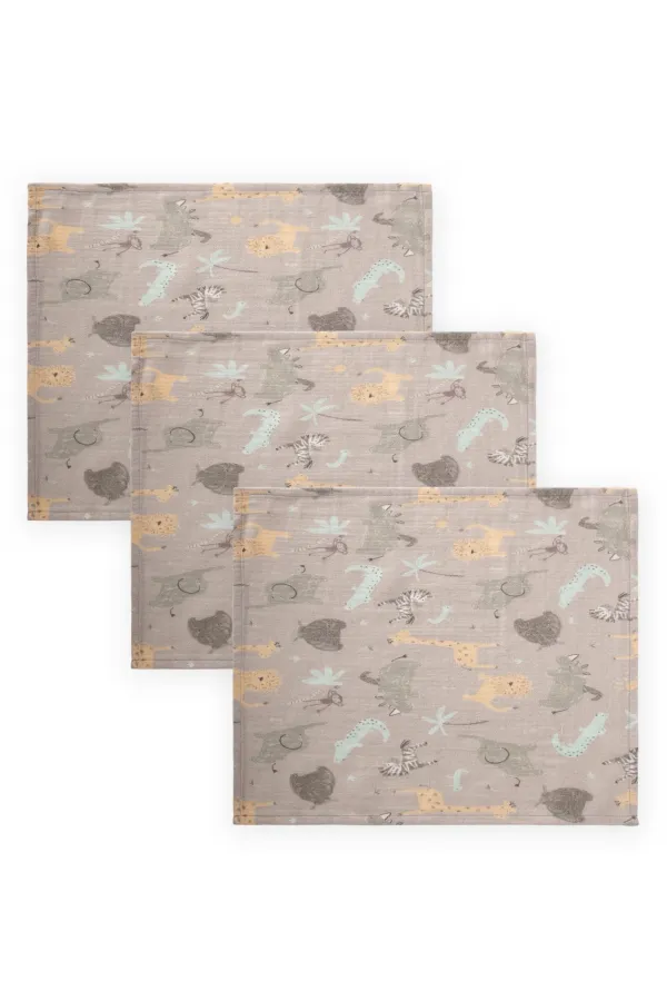 Bavoir en mousseline triple épaisseur 20 x 30 cm, motif animal beige