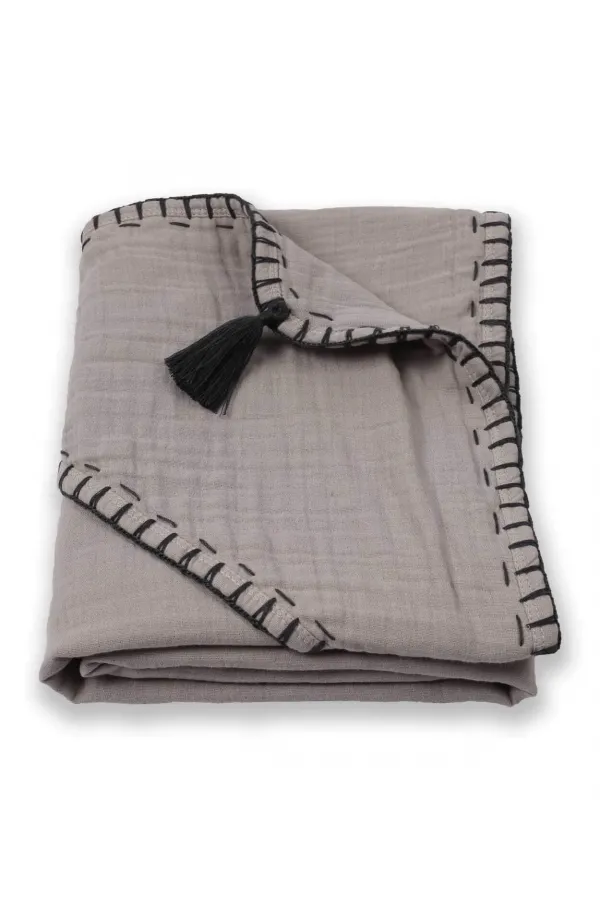 Serviette triangulaire en mousseline double épaisseur faite main (lavée) 75 x 75 cm Grise